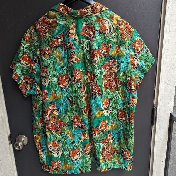 Vintage 90s Mens Jungle Print Short Sleeve Button Down Shirt XL Tiger Leopard - Picture 8 of 10